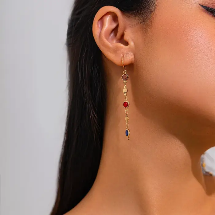 Ensemble de bijoux élégants en chaîne de cristal colorée pour femmes bracelets boucles d'oreilles collier à pampilles breloque réglable chaîne de taille bijoux Y2K