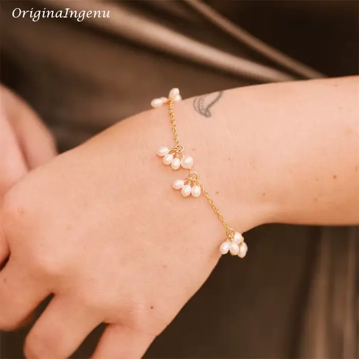 Bracelet fait main rempli d'or 14 carats pour femme, perle de fleur, longueur personnalisée, bijoux 