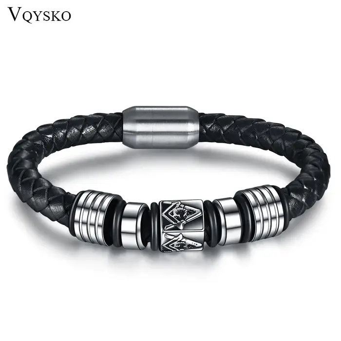 Bracelet en cuir véritable avec boucle magnétique pour homme, bijou en acier inoxydable, bracelet à breloques style décontracté pour occasions spéciales