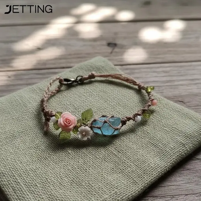 Bracelet en maille de cristal aigue-marine perlé cordon réglable bijou fait à la main pour femmes occasions de remise de diplôme