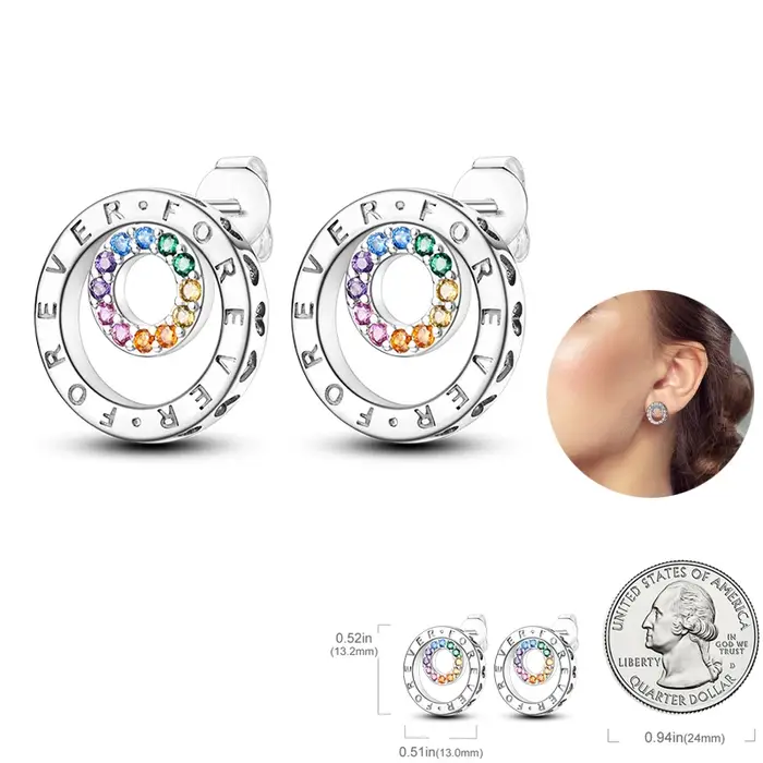 Boucles d'oreilles licorne arc-en-ciel en argent 925, cheval scintillant, pierres précieuses de coul