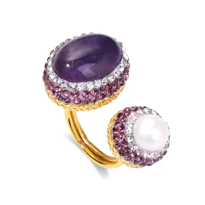 Bijoux de luxe pour femmes françaises, perles baroques d'eau douce naturelles avec bague en zircone,