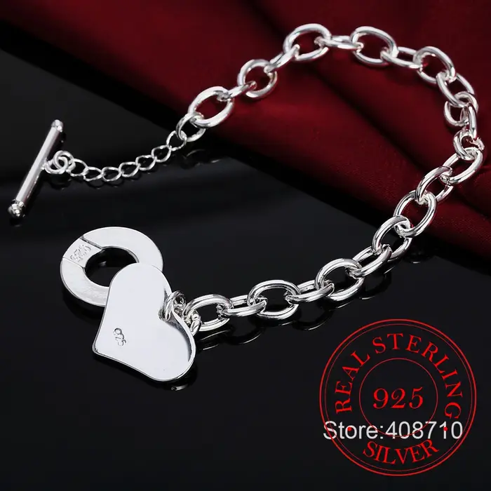 Bracelet en argent sterling 925 avec fermoir en forme de cœur romantique pour homme et femme occasions spéciales tendance classique sportif