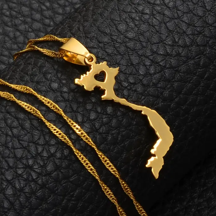 Anniyo Vietnam pendentif collier pour femmes/hommes couleur or bijoux carte
