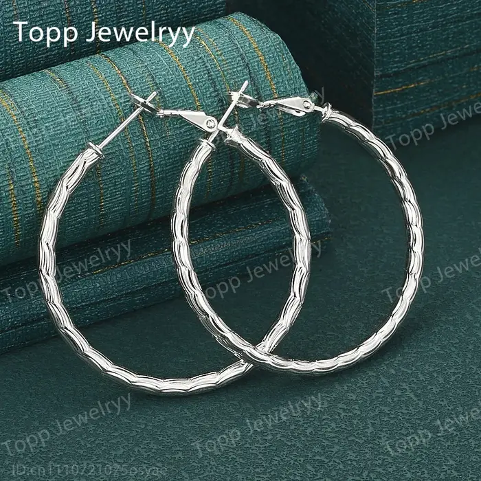 Boucles d'oreilles rondes en argent Sterling 925, 40mm, motif exquis, bijoux à la mode pour femmes, 