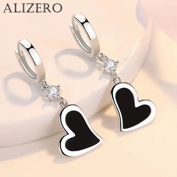 Boucles d'oreilles en argent Sterling 925 pour femmes, bijoux rétro noir en forme de cœur d'amour, accessoires de fête pour filles, cadeau, nouvelle collection