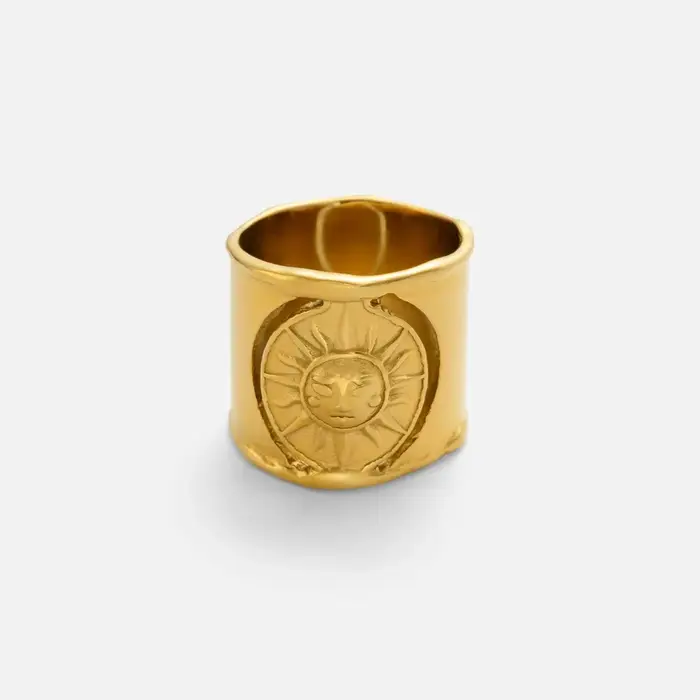 Bague Gothique Médiévale en Acier Inoxydable Plaqué Or 18k pour Femme, Totem Soleil et Lune, Deux To