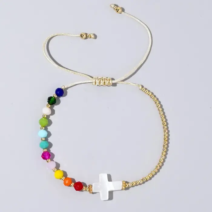 Bracelet réglable avec pendentif croix Boho