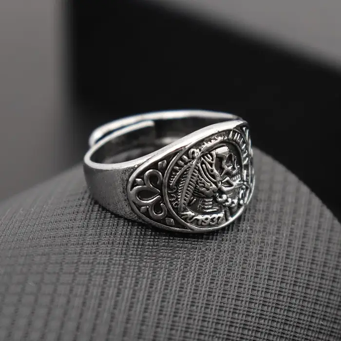 Bague Punk tête de crâne amérindien pour hommes