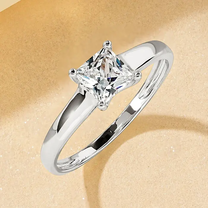 Rrjzz – bague de fiançailles plaquée or 14 carats pour femme, coupe princesse, simple, diamant simul