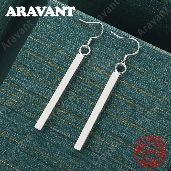Boucles d'oreilles rectangulaires solides en argent sterling 925 pour femmes, parfaites pour les tra