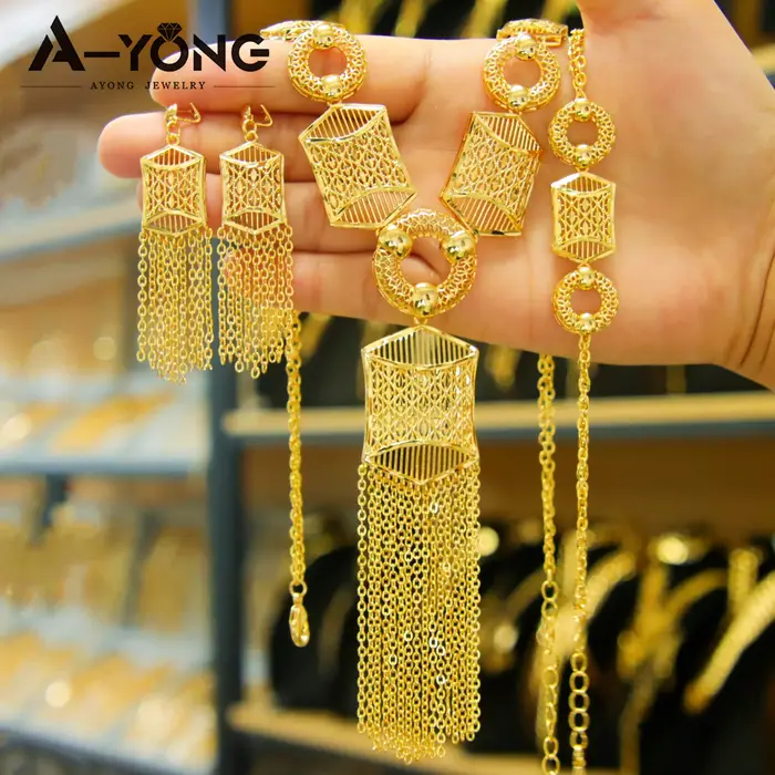 Algérie bijoux de mariage de mariée plaqué or 21 carats gland creux collier de luxe éthiopien Bracelet boucles d'oreilles Oman robe islamique partie