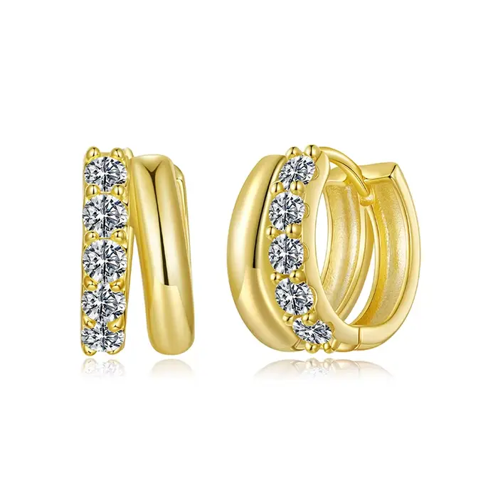 BAMOER 0.3CT Double couche Moissanite Huggies boucle d'oreille, 925 en argent Sterling étincelles bo