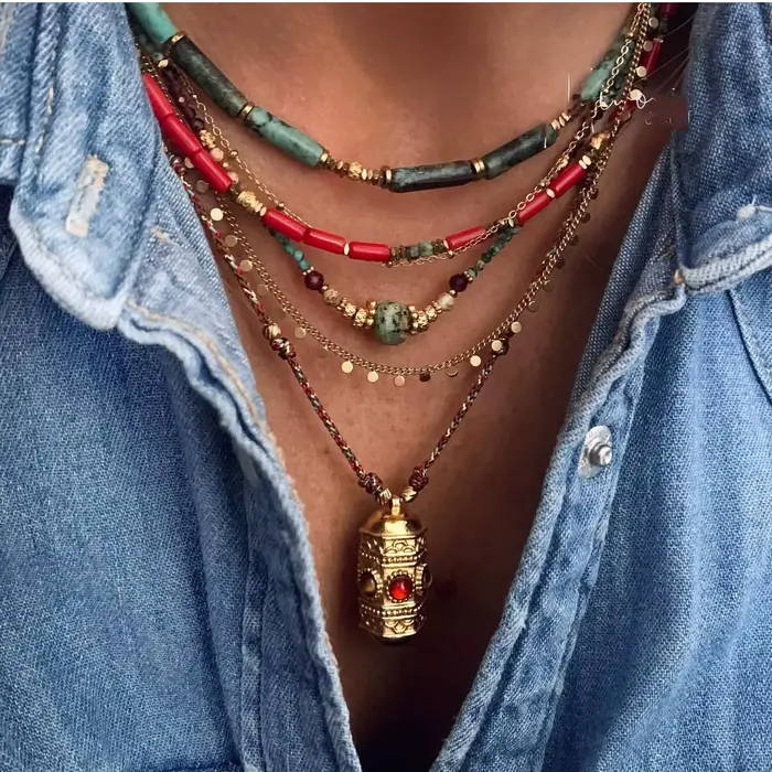 Collier de mode personnalisé populaire européen et américain, accessoires en acier inoxydable, pierre africaine naturelle