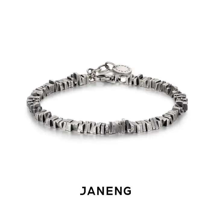 Bracelets en argent Sterling 925 Vintage en argent cassé en détresse, unisexe, pour hommes et femmes