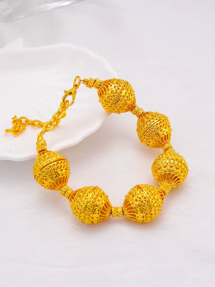 Mode Dubai 24K plaqué or ensembles de bijoux pour femmes conception de perles Long collier boucles d'oreilles Bracelet