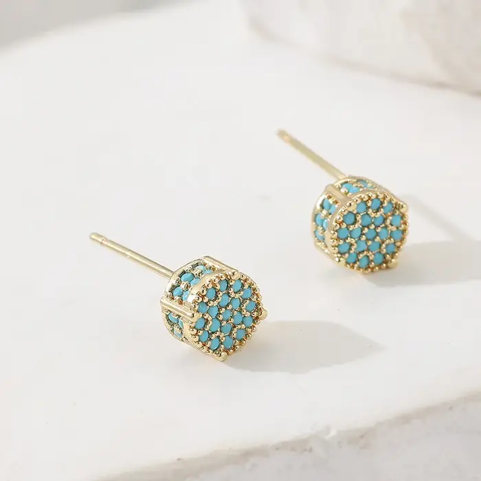 Boucles d'oreilles rondes de luxe en turquoise