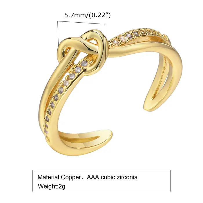 Bague Love Knoted dorée avec pierre de cone cubique Zirconium pour femmes, alliance de mariage, engagement, anniversaire et soirées festives