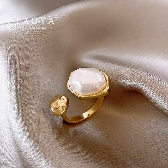 Bagues ouvertes en métal de forme géométrique, Imitation de perles baroques, bijoux à la mode, acces
