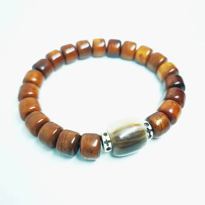 Bracelet tibétain extensible de couleur ancienne avec entretoise en corne de bœuf pour homme et femme BB-032