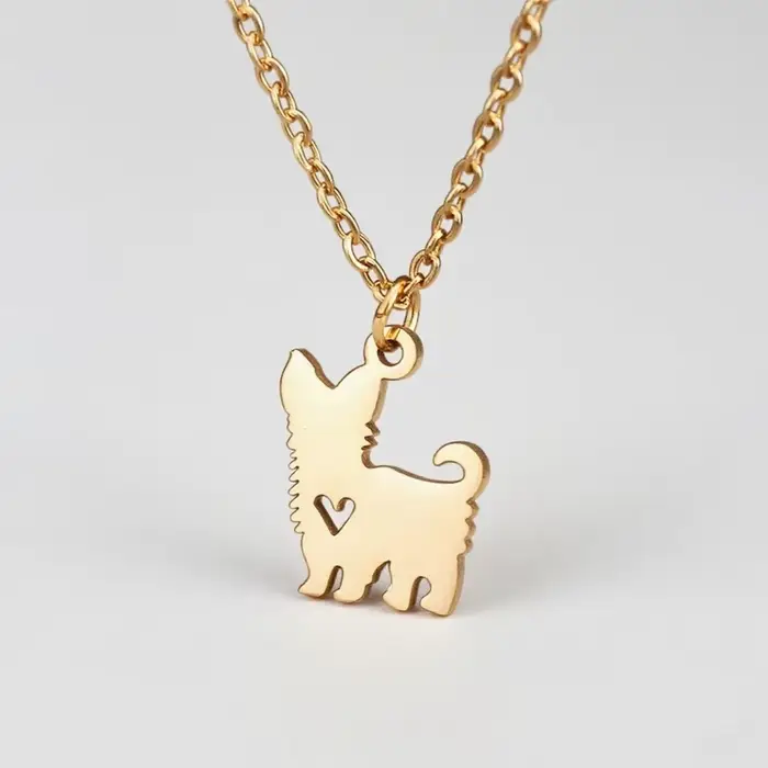 Collier chiot Yorkshire Terrier en acier inoxydable plaqué or ou rhodium pour femmes occasions spéciales tendresse et mode
