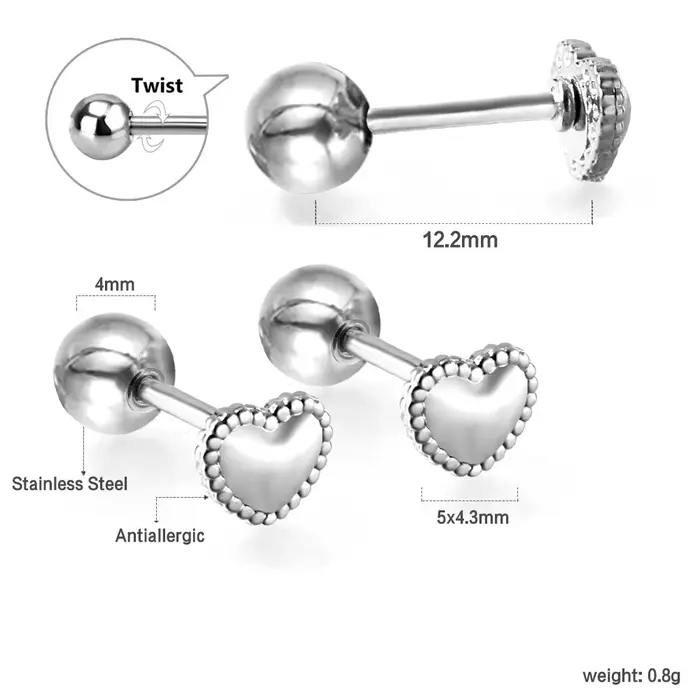 LUXUSTEEL-Boucles d'oreilles géométriques en acier inoxydable pour femme, bouchon à vis à billes, bo