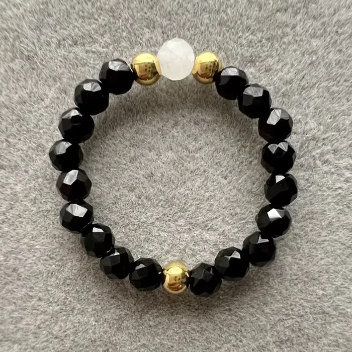 Bague en pierre naturelle élégante faite à la main pour mariage, avec perles en acier inoxydable, bi