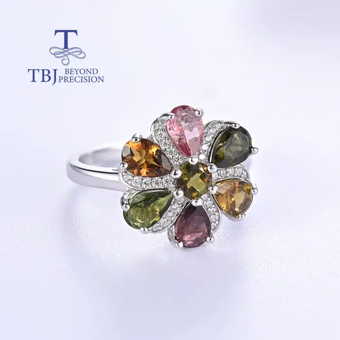 Bague en tourmaline colorée 2026, argent sterling 925, pierres précieuses naturelles, bijoux fins, cadeau pour femme, maman, femme