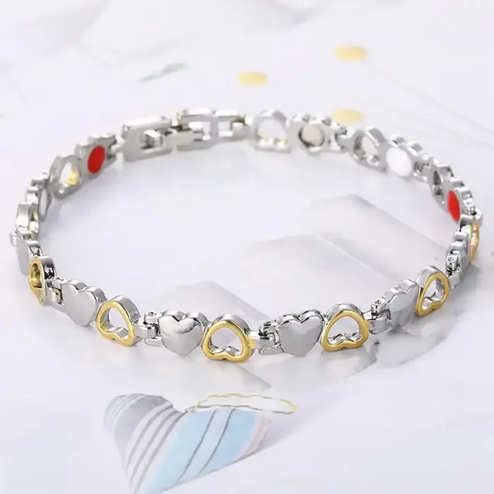 Bracelet magnétique de santé en acier inoxydable, forme de cœur, germanium, anti-radiation, pour femmes