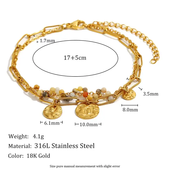 E.B.belle – Bracelet à pendentif rond coloré, chaîne Double couche, en acier inoxydable plaqué PVD, 