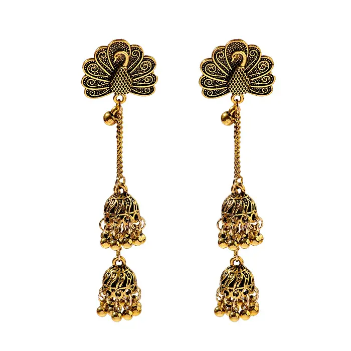 Boucles d'oreilles indiennes Jhumka pour femmes, bijoux dorés et argentés, grandes cloches, goutte, 