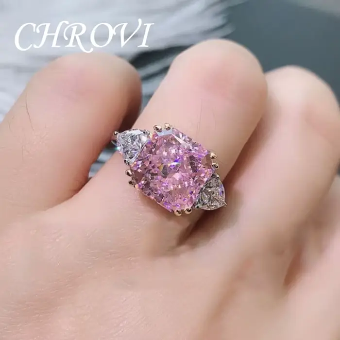 Bague ouverte de style luxueux en argent sterling 925 avec tourmaline rose carrée et diamants étincelants multicolores pour femme