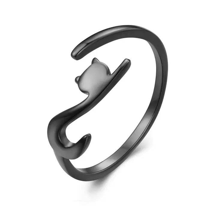 BISAER 100% 925 argent Sterling mignon teckel anneau pour les femmes 14K plaqué or Pet bande réglabl