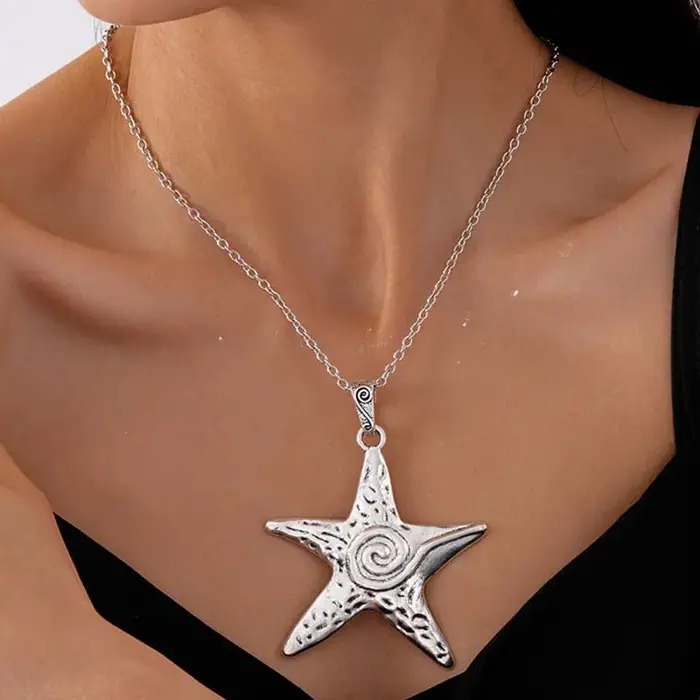 Collier long bohème grande étoile pour femme, chaîne de clavicule double couche perlée style Y2K, bi