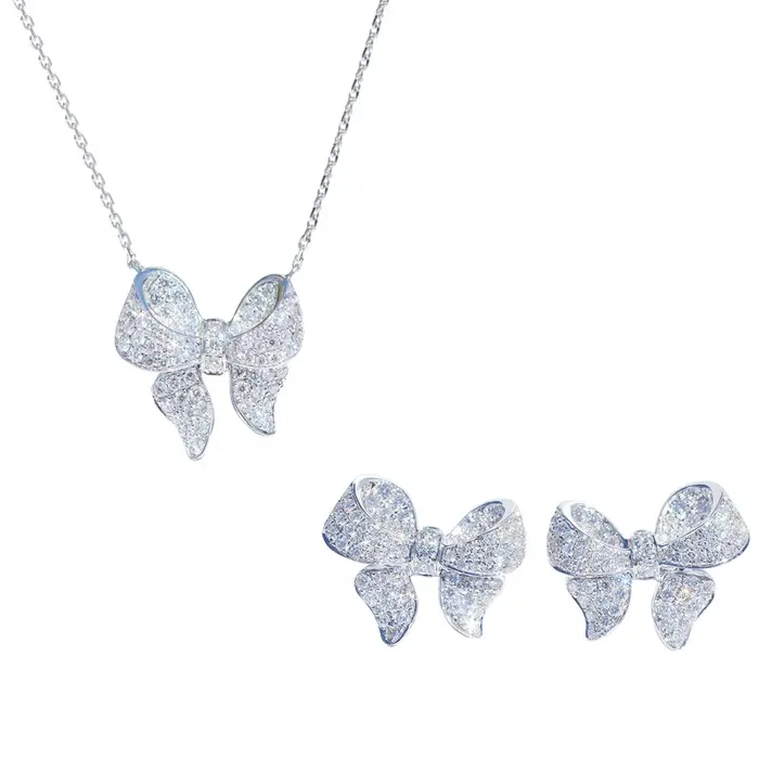 Ins délicat 925 argent aiguille ensemble de Bijoux couleur argent Micro pavé Zircon nœud papillon co