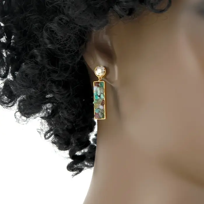 Boucles d'oreilles IVOG en laiton et pierre semi-précieuse style bohème chic pour femmes, bijoux de mode pour occasions spéciales et quotidien