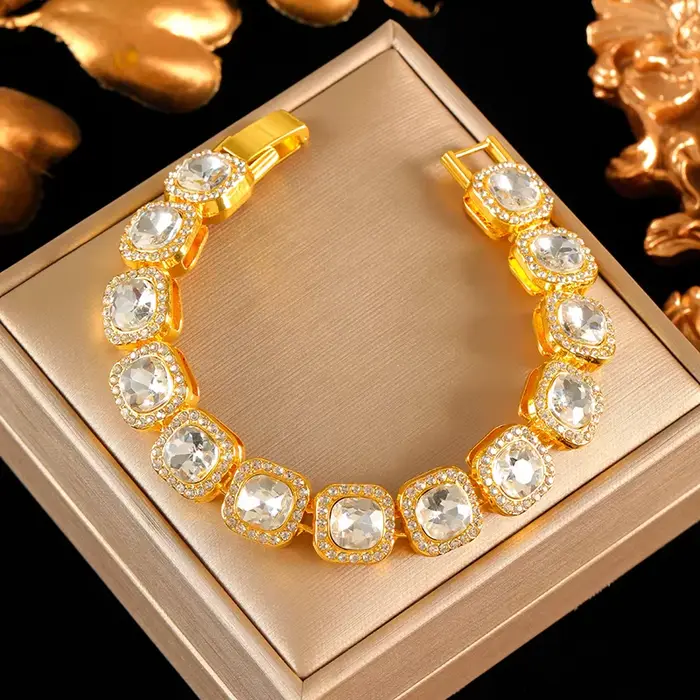 EILIECK luxe grand CZ cubique Zircon pierre chaîne cubaine collier Bracelet ensemble pour femmes hom
