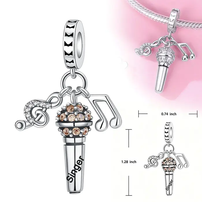 Breloque en argent sterling 925, pendentif microphone de chanteur Melody Life, pour femmes, compatib