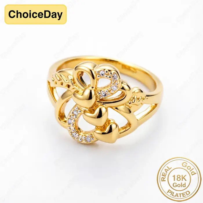 Bague en diamant en forme de cœur plaquée or 18 carats pour femmes