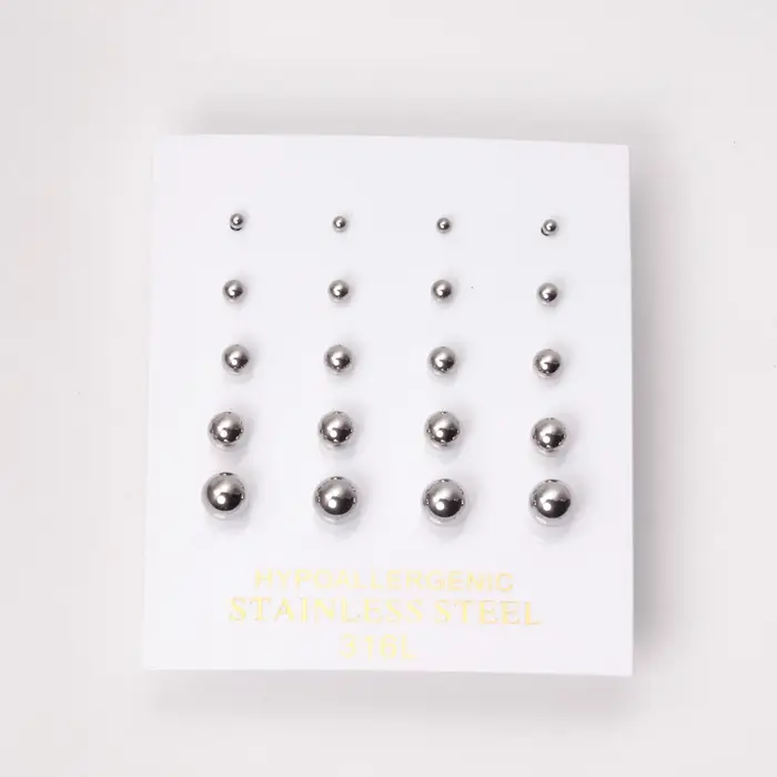 ASONSTEEL 10 paires/carte boule en acier boucle d'oreille en acier inoxydable mode boucles d'oreille