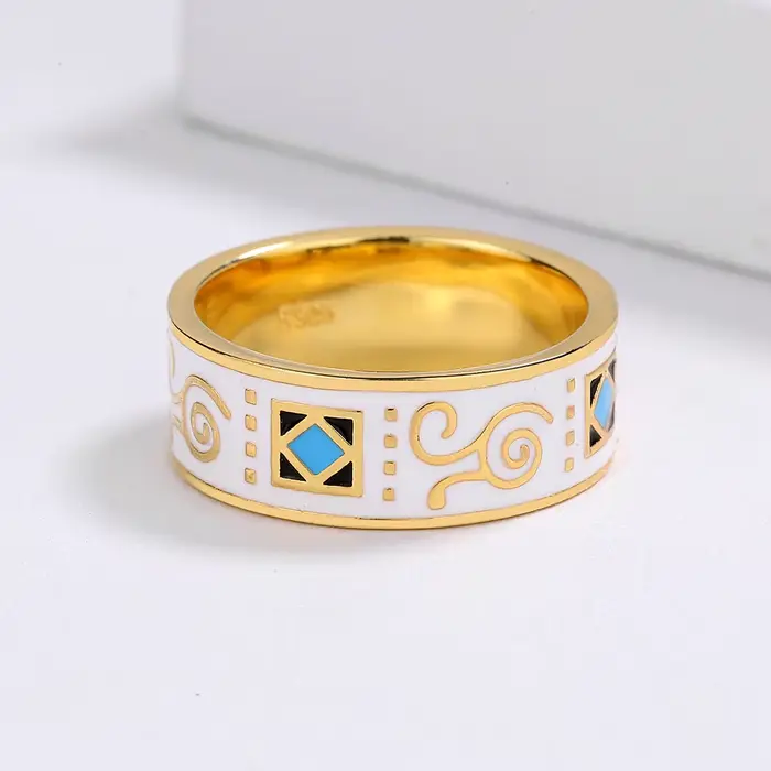 Classic18k or hommes bague mode motif irrégulier blanc main émail bijoux bague pour femmes 925 timbre offre spéciale anneaux de mariage