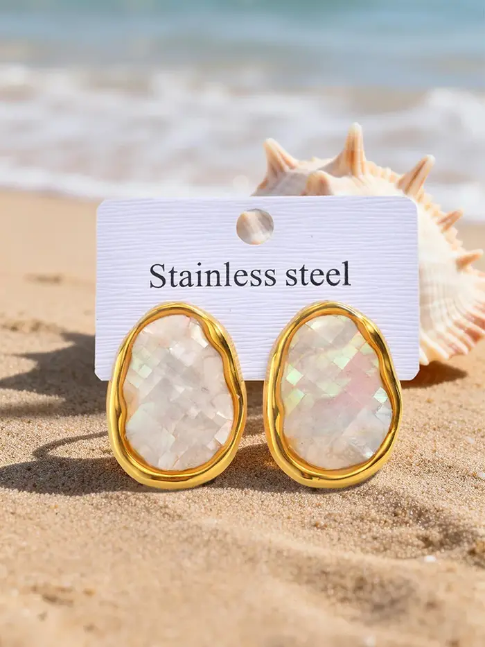 Boucles d'oreilles de luxe en nacre naturelle plaquées or