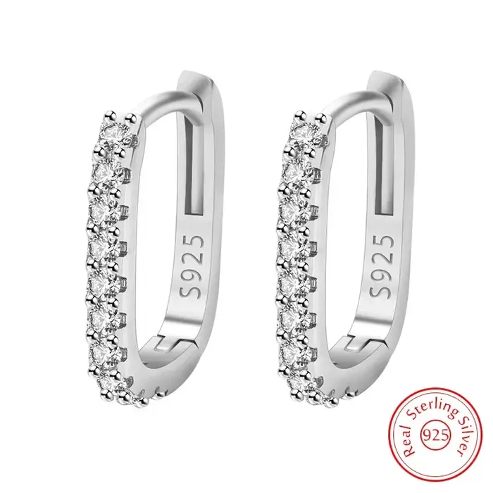 Boucles d'oreilles créoles en argent sterling 925, élégantes, avec cristaux et zircon, pour femme, c