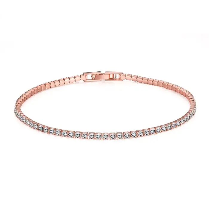 Bijoux en argent 925 or Rose, Bracelet de Tennis 16-18cm, zircone 2mm, cadeau d'anniversaire, Bracel