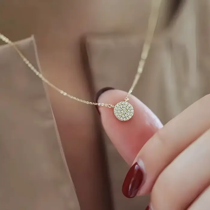 Collier rond ciel étoilé plaqué argent or 14 carats pour femme, chaîne de clavicule de luxe légère à la française