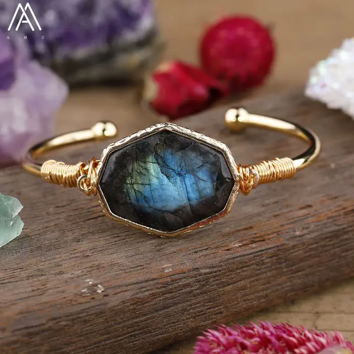 Bracelet en pierre de Labradorite Flash pour femmes, perles octogonales, bijou à manchette élégant et romantique pour occasions spéciales et cadeaux d'adolescentes