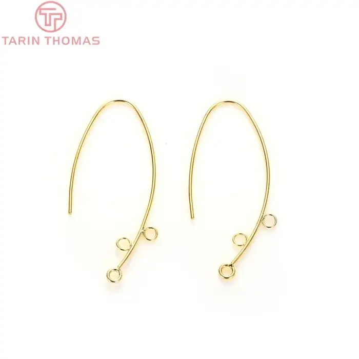(2684) 6 pièces 15x33MM Anneaux d'oreilles en laiton plaqué or 24K avec 3 trous de suspension