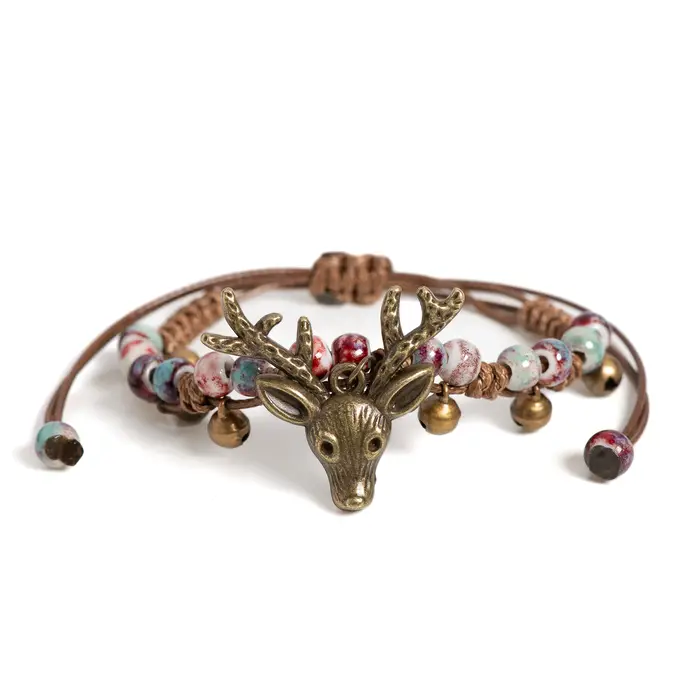 Bracelet réglable en céramique avec tête de cerf craquelée pour femme