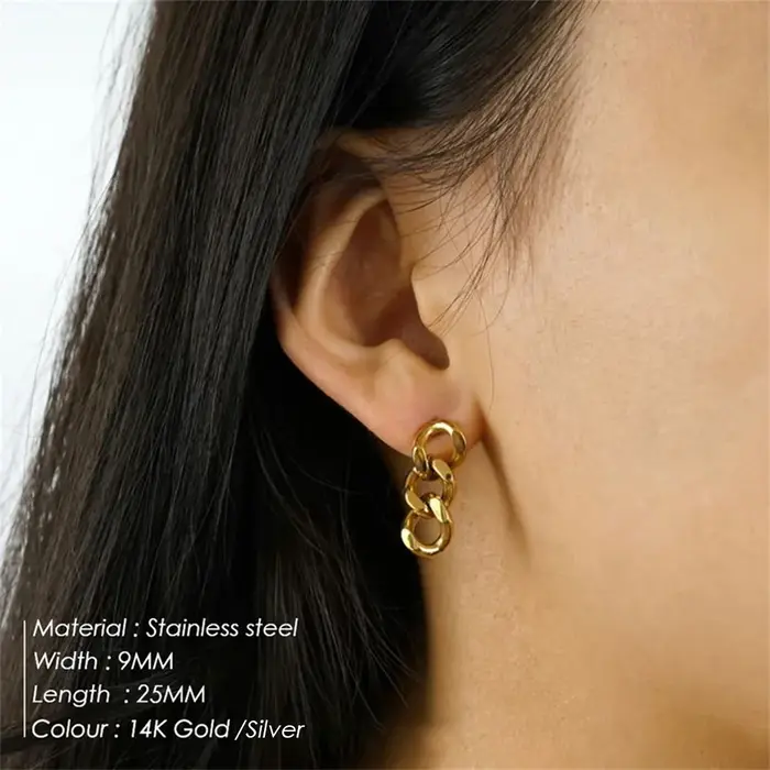 EManco Punk chaîne à maillons cubains boucles d'oreilles pour les femmes de mode véritable plaqué or anneau fermoir balancent Rock bijoux cadeau
