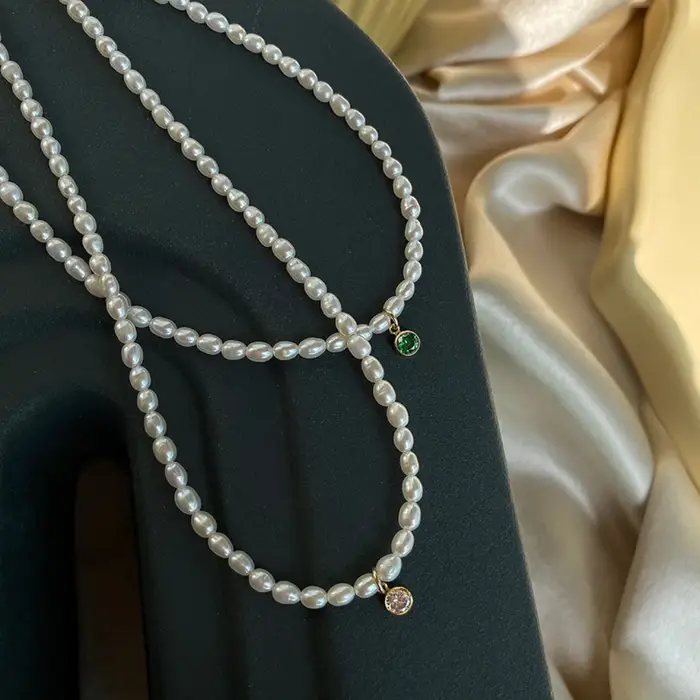 Collier de perles d'eau douce naturelles en Zircon pour femmes